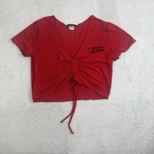 Y2K Sensational Collection More Besos Less Drama Red Tie Front Top Women's Med